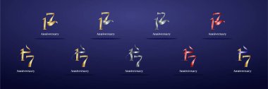 Lüks Logo 17, 17. Şık yıl mutlu yıldönümleri, kutlama, doğum günü, selamlama ve davetiye için yaratıcı tasarım şablonu. Altın kolo