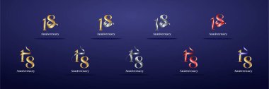 Lüks Logo 18, 18. Şık yıl mutlu yıldönümleri, kutlama, doğum günü, selamlama ve davetiye için yaratıcı tasarım şablonu. Altın kolo