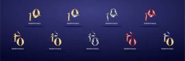 Şatafatlı Logo 10, 10. Şık yıl mutlu yıldönümleri, kutlama, doğum günü, selamlama ve davetiye için yaratıcı tasarım şablonu. Altın kolo