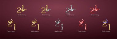 Şatafatlı Logo 21, 21. Yıldönümünüz kutlu olsun, kutlama, doğum günü, selamlama ve davetiye için yaratıcı tasarım şablonu. Altın kolo