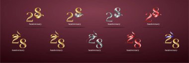 Lüks Logo 28, 28. Şık yıl mutlu yıldönümleri, kutlama, doğum günü, selamlama ve davetiye için yaratıcı tasarım şablonu. Altın kolo