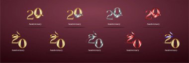 Lüks Logo 20, 20, şık yıl mutlu yıldönümleri, kutlama, doğum günü, selamlama ve davetiye için yaratıcı tasarım şablonu. Altın kolo