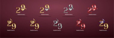 Lüks Logo 29, 29. Şık yıl mutlu yıldönümleri, kutlama, doğum günü, selamlama ve davet için yaratıcı tasarım şablonu. Altın kolo