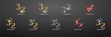 Lüks Logo 32, 32. Yıldönümünüz kutlu olsun, kutlama, doğum günü, selamlama ve davetiye için yaratıcı tasarım şablonu. Altın kolo