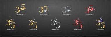 Lüks Logo 35, 35. Yıldönümü kutlu olsun, kutlama, doğum günü, selamlama ve davetiye için yaratıcı tasarım şablonu. Altın kolo