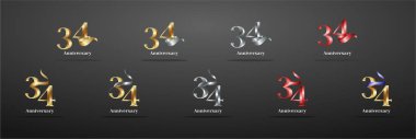 Lüks Logo 34. ve 34. yılların mutlu yıldönümleri, kutlama, doğum günü, selamlama ve davetiye için yaratıcı tasarım şablonu. Altın kolo