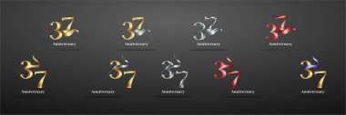 Lüks Logo 37, 37. Mutlu yıllar, kutlama, doğum günü, selamlama ve davetiye için yaratıcı tasarım şablonu. Altın kolo