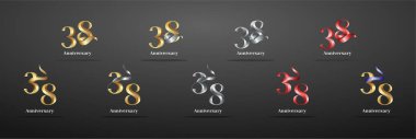 Lüks Logo 38. ve 38. yılların mutlu yıldönümleri, kutlama, doğum günü, selamlama ve davet için yaratıcı tasarım şablonu. Altın kolo