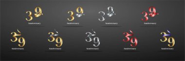 Lüks Logo 39, 39. Yıldönümü kutlu olsun, kutlama, doğum günü, selamlama ve davetiye için yaratıcı tasarım şablonu. Altın kolo