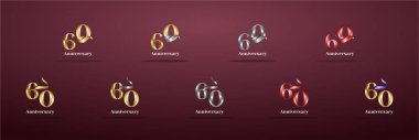 Lüks Logo 60. ve 60. yılların mutlu yıldönümleri, kutlama, doğum günü, selamlama ve davetiye için yaratıcı tasarım şablonu. Altın kolo