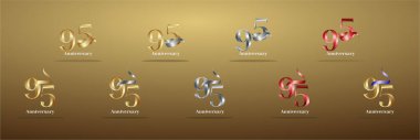 Lüks Logo 95, 95. Mutlu yıllar, kutlama, doğum günü, selamlama ve davetiye için yaratıcı tasarım şablonu. Altın kolo