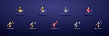 Lüks Logo 4, 4. Yıldönümünüz kutlu olsun, kutlama, doğum günü, selamlama ve davetiye için yaratıcı tasarım şablonu. Altın kolo