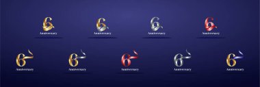 Lüks Logo 6, 6. şık yıl mutlu yıldönümleri, kutlama, doğum günü, selamlama ve davetiye için yaratıcı tasarım şablonu. Altın kolo