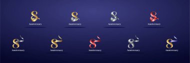 8. Lüks Logo, 8. Yıldönümünüz kutlu olsun, kutlama, doğum günü, selamlama ve davetiye için yaratıcı tasarım şablonu. Altın kolo