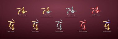 Lüks Logo 74. ve 74. yılların mutlu yıldönümleri, kutlama, doğum günü, selamlama ve davetiye için yaratıcı tasarım şablonu. Altın kolo