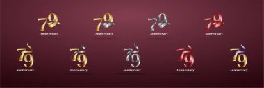 Lüks Logo 79. ve 79. yılların mutlu yıldönümleri, kutlama, doğum günü, selamlama ve davetiye için yaratıcı tasarım şablonu. Altın kolo