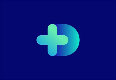 D logosu sembol tıbbi artı hastane ve sağlık hizmetleri için yaratıcı şablon.