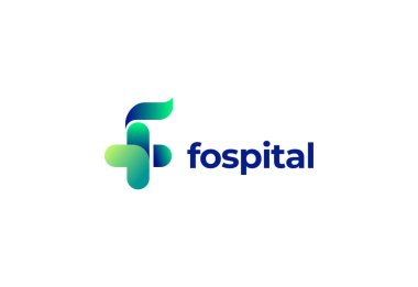 Sembol tıbbi artı, hastane ve sağlık hizmetleri için yaratıcı şablon içeren F logosu.
