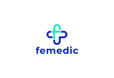 Sembol tıbbi artı, hastane ve sağlık hizmetleri için yaratıcı şablon içeren F logosu.