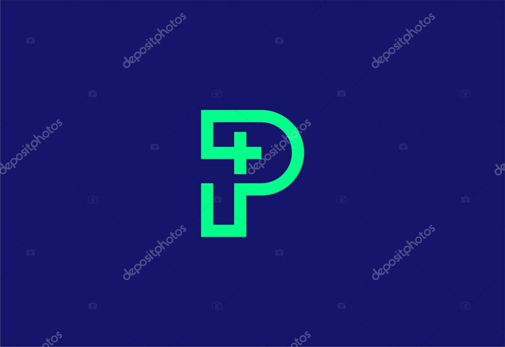 Logo letter P with symbol medical plus, Creative template for hospital and healthcare