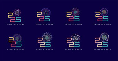 Creative design Happy New Year 2025 with fireworks colorful concept. trendy new year 2025 design template clipart