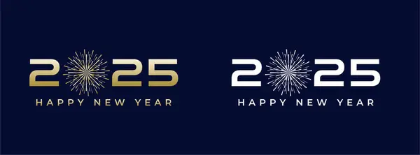 Lüks altın rengi havai fişeklerle yaratıcı tasarım Mutlu Yeni Yıl 2025. Yeni yıl 2025 tasarım şablonu