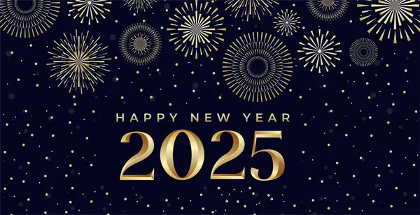 Lüks altın rengi havai fişeklerle yaratıcı tasarım Mutlu Yeni Yıl 2025. Yeni yıl 2025 tasarım şablonu