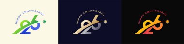 Logo Anniversary with Rising star 26th, 26th Happy Anniversary with Colorful Gradient, Luxury Gold and Silver clipart