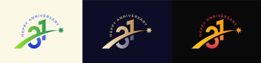 Logo Anniversary with Rising star 31th, 31th Happy Anniversary with Colorful Gradient, Luxury Gold and Silver clipart