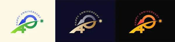 Renkli Gradyan, Lüks Altın ve Gümüş ile Yükselen Yıldız 40, 40. Mutlu Yıldönümü Logosu