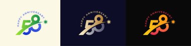 Logo Anniversary with Rising star 58th, 58th Happy Anniversary with Colorful Gradient, Luxury Gold and Silver clipart