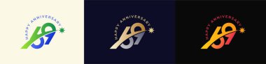 Logo Anniversary with Rising star 69th, 69th Happy Anniversary with Colorful Gradient, Luxury Gold and Silver clipart