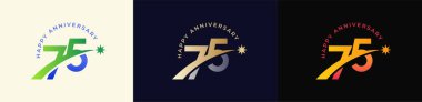 Yükselen yıldızlı Logo Yıldönümü 75. Mutlu Yıldönümü Renkli Gradyan, Lüks Altın ve Gümüş