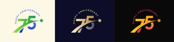 Yükselen yıldızlı Logo Yıldönümü 75. Mutlu Yıldönümü Renkli Gradyan, Lüks Altın ve Gümüş