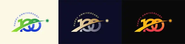 Yükselen yıldızlı logo yıldönümü 100. ve 100. mutlu yıldönümleri Renkli Gradyan, Lüks Altın ve Gümüş