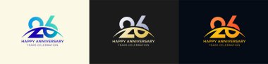 Logo Anniversary with Swoosh Sunrise  26th, 26th Happy Anniversary with Colorful Gradient, Luxury Gold and Silver clipart