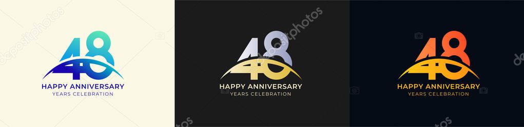 Logo Anniversary with Swoosh Sunrise  48th, 48th Happy Anniversary with Colorful Gradient, Luxury Gold and Silver
