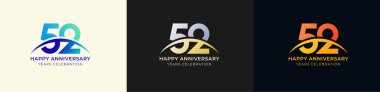 Logo Anniversary with Swoosh Sunrise 52th, 52th Happy Anniversary with Colorful Gradient, Luxury Gold and Silver clipart