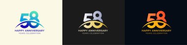 Logo Anniversary with Swoosh Sunrise 58th, 58th Happy Anniversary with Colorful Gradient, Luxury Gold and Silver clipart