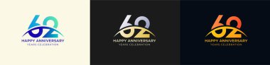 Logo Anniversary with Swoosh Sunrise 62th, 62th Happy Anniversary with Colorful Gradient, Luxury Gold and Silver clipart