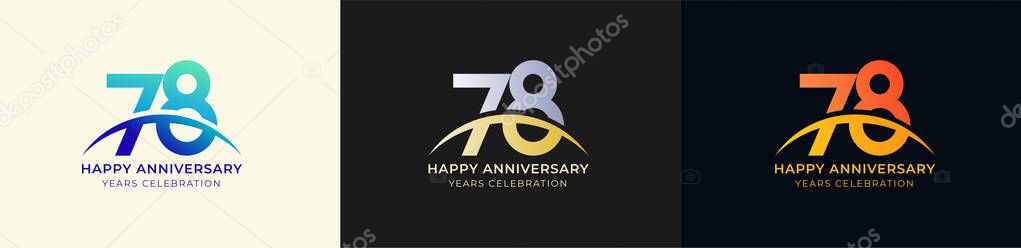 Logo Anniversary with Swoosh Sunrise 78th, 78th Happy Anniversary with Colorful Gradient, Luxury Gold and Silver