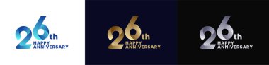 Abstract Twist Logo Anniversary 26th, 26th Happy Anniversary with Colorful Gradient, Luxury Gold and Elegant Silver. Editable fil clipart