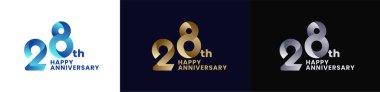 Abstract Twist Logo Anniversary 28th, 28th Happy Anniversary with Colorful Gradient, Luxury Gold and Elegant Silver. Editable fil clipart