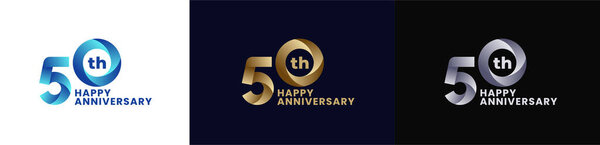 Abstract Twist Logo Anniversary 50th, 50th Happy Anniversary with Colorful Gradient, Luxury Gold and Elegant Silver. Editable fil