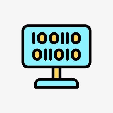 İkili kodlu Simge Satırı Renkli Bilgisayar masaüstü. Teknoloji ve sistem konsepti, Renk Doldurma Hattı