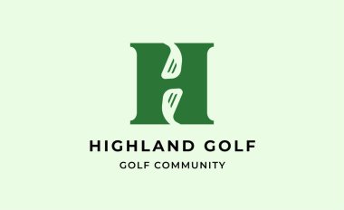 Monogram logo tasarımı H ve Golf. Golf topu, golf sopası ve tipografi konsepti. Kulüp ve toplum şablonu tasarımı. Kulüp ve topluluk şablon tasarımı