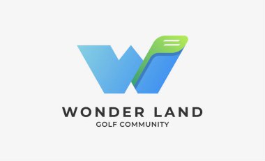 Monogram logo tasarımı W ve Golf. Golf topu, golf sopası ve tipografi konsepti. Kulüp ve toplum şablonu tasarımı. Kulüp ve topluluk şablon tasarımı