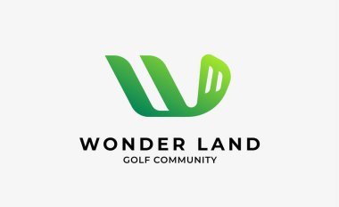 Monogram logo tasarımı W ve Golf. Golf topu, golf sopası ve tipografi konsepti. Kulüp ve toplum şablonu tasarımı. Kulüp ve topluluk şablon tasarımı
