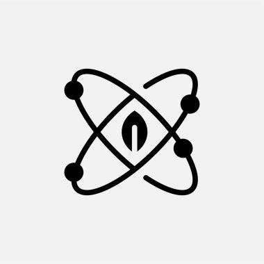 Atom enerjisi ve yaprak ikonu yarı katı, serbest enerji, ekoloji, yenilenebilir ve yeşil enerji konsepti. Kabartma simgesi.