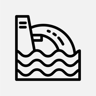 Su barajı ikon hattı, serbest enerji, ekoloji, yenilenebilir ve yeşil enerji kavramı. Doğrusal ve doğrusal resim simgesi.